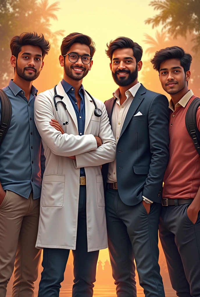 4  young indian brothers one is doctor,one is ca, two are students 