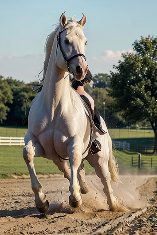 A beautiful white horse at a gallop