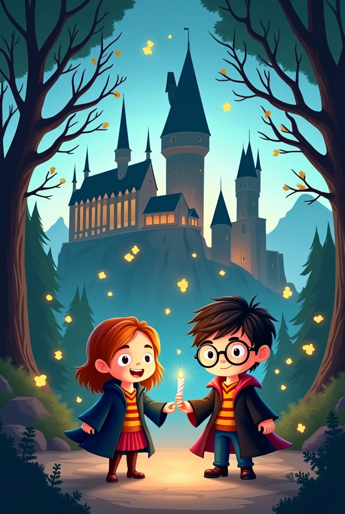**create a birdthday party invitation card using Harry Potter cartoon theme, with words "Hello Potterhead, you are invited to Victoria's and Starry's Birthday Party!".**