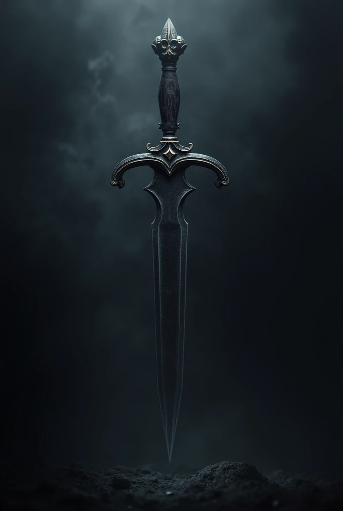 Generate an image of a mysterious shadow dagger, with darkness and shadows concealing the blade, and a slim, blackened hilt that seems to absorb light.