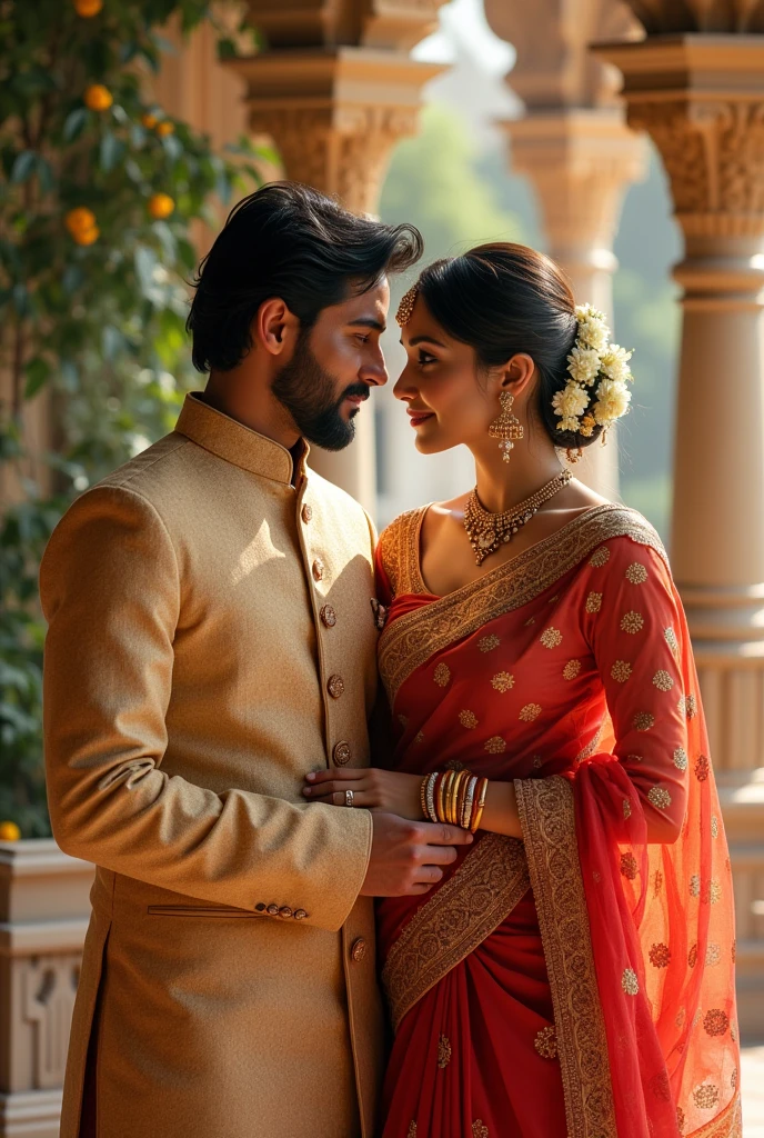 Beautiful lady in Indian traditional with husband