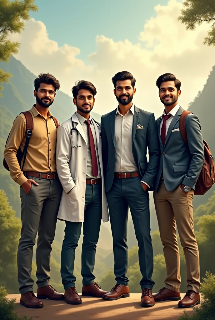 4 young indian brothers one is doctor,one is ca, one is buisness man, one is traveller