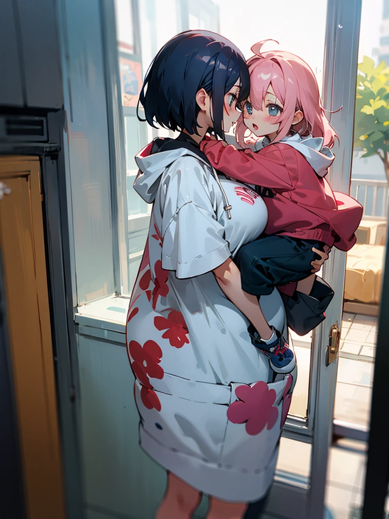 Otaku girls who wear hoodie and have 1 child and now Pregnant second child