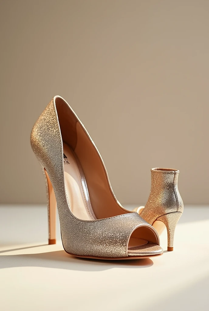 photo of an open high heel with glitter and a small boot on the side, both shoes in my size