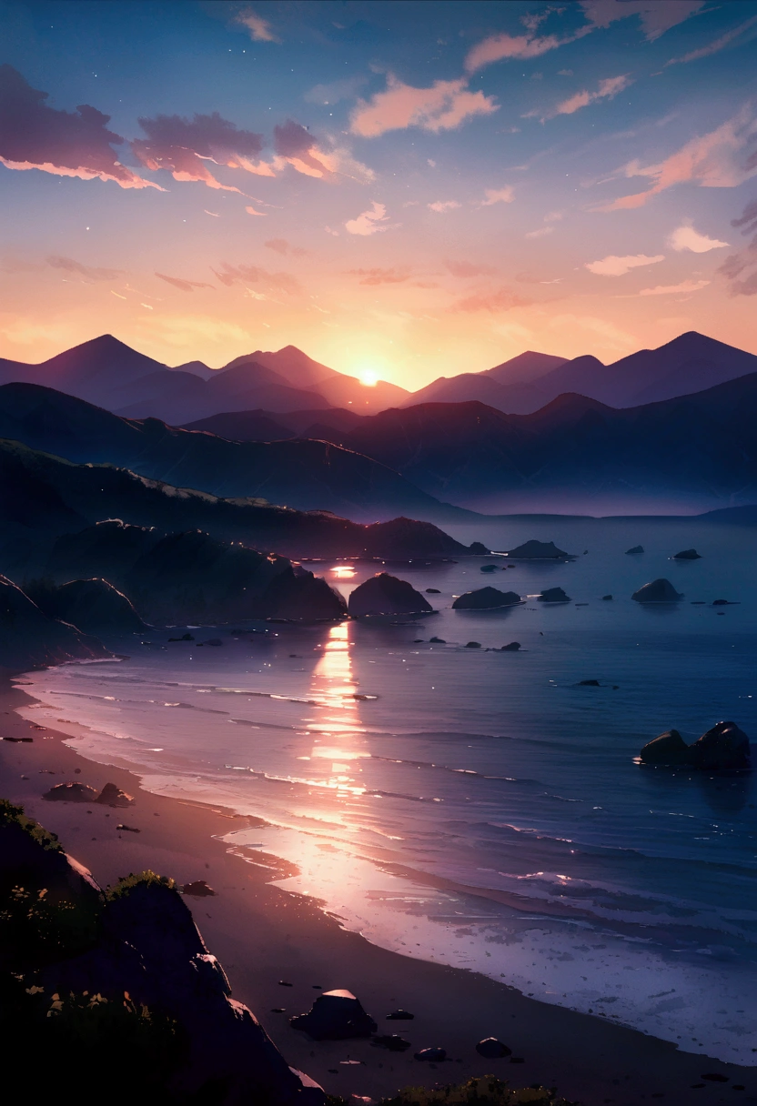Sunrise over the mountains and sea