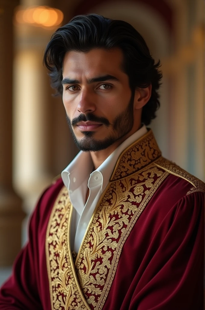 Beautiful elegantly dressed Arab man with black hair and short beard
