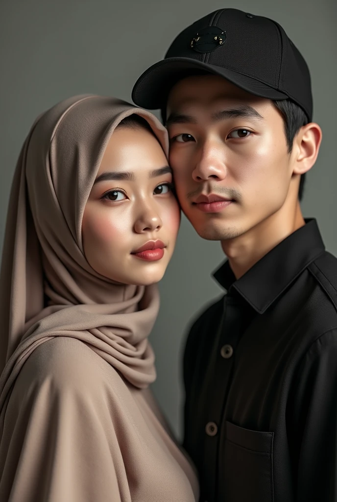 A woman wearing a hijab and a man wearing a black cap married young