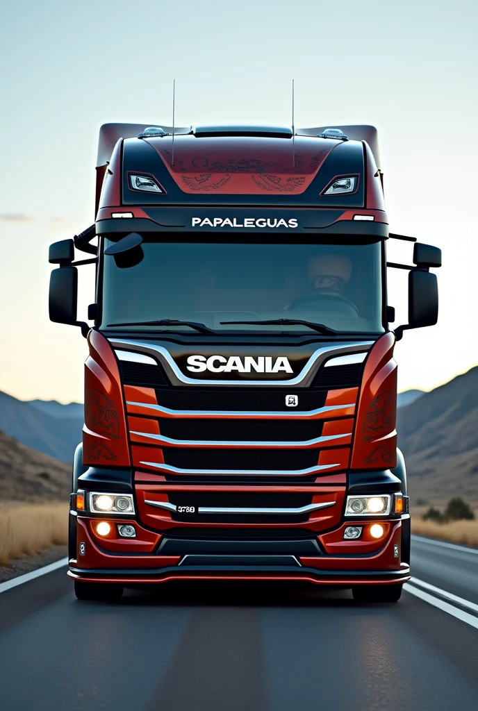 A scania truck with the letters: PAPALEGUAS