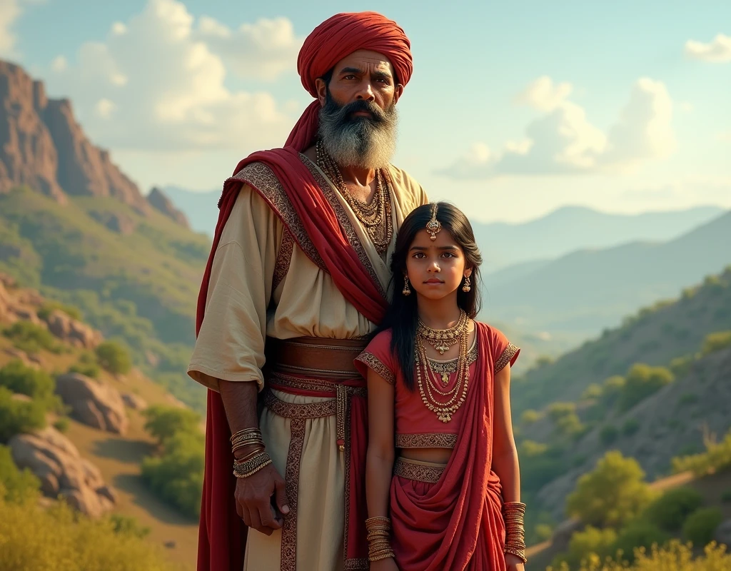 A rajput man and his young rajput daughter , young rajput girl