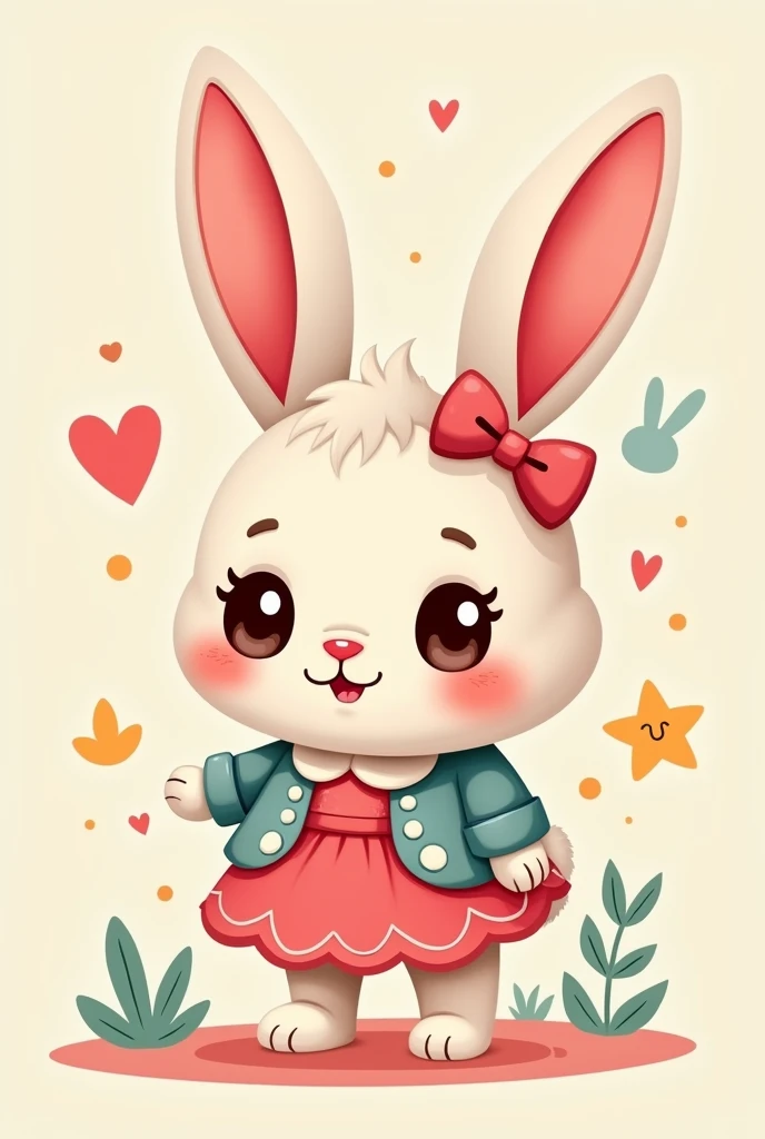 A little bunny wearing female clothes in cartoon style