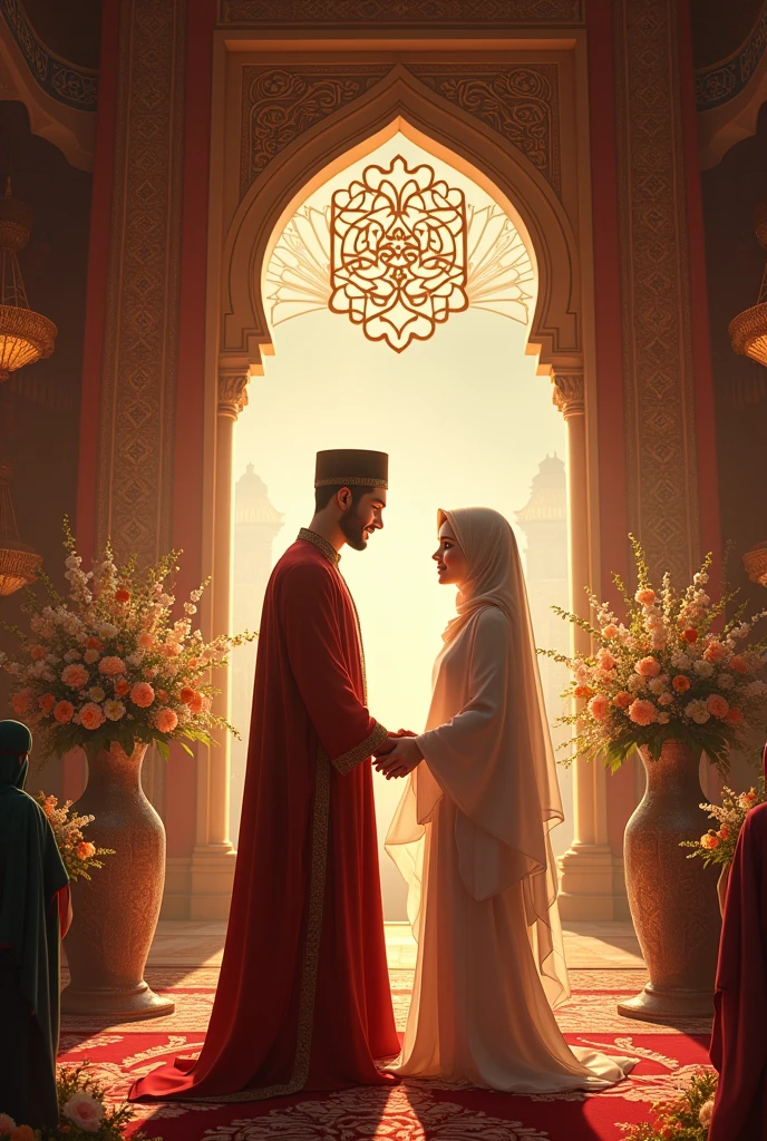 Women in hijab and men in Muslim clothes marry young 