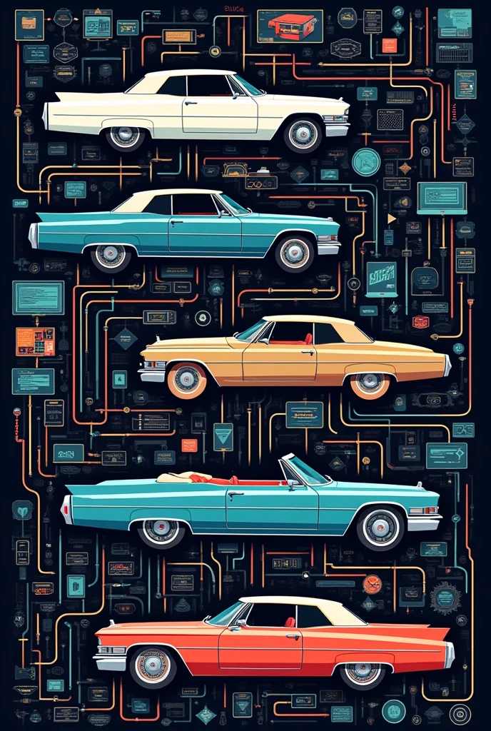 Deep learning model flowchat in colour of cadillac 2 door models from 1960 thru 1970