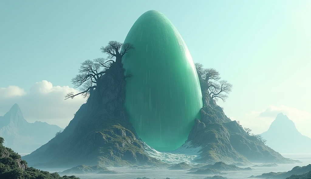 There is a high mountain，Half of the face is smooth jade，The other half is covered with strange trees.（best quality，4K，8k，High level，masterpiece：1.2），Ultra Detailed，（lifelike，Photo real，Photo real：1.37