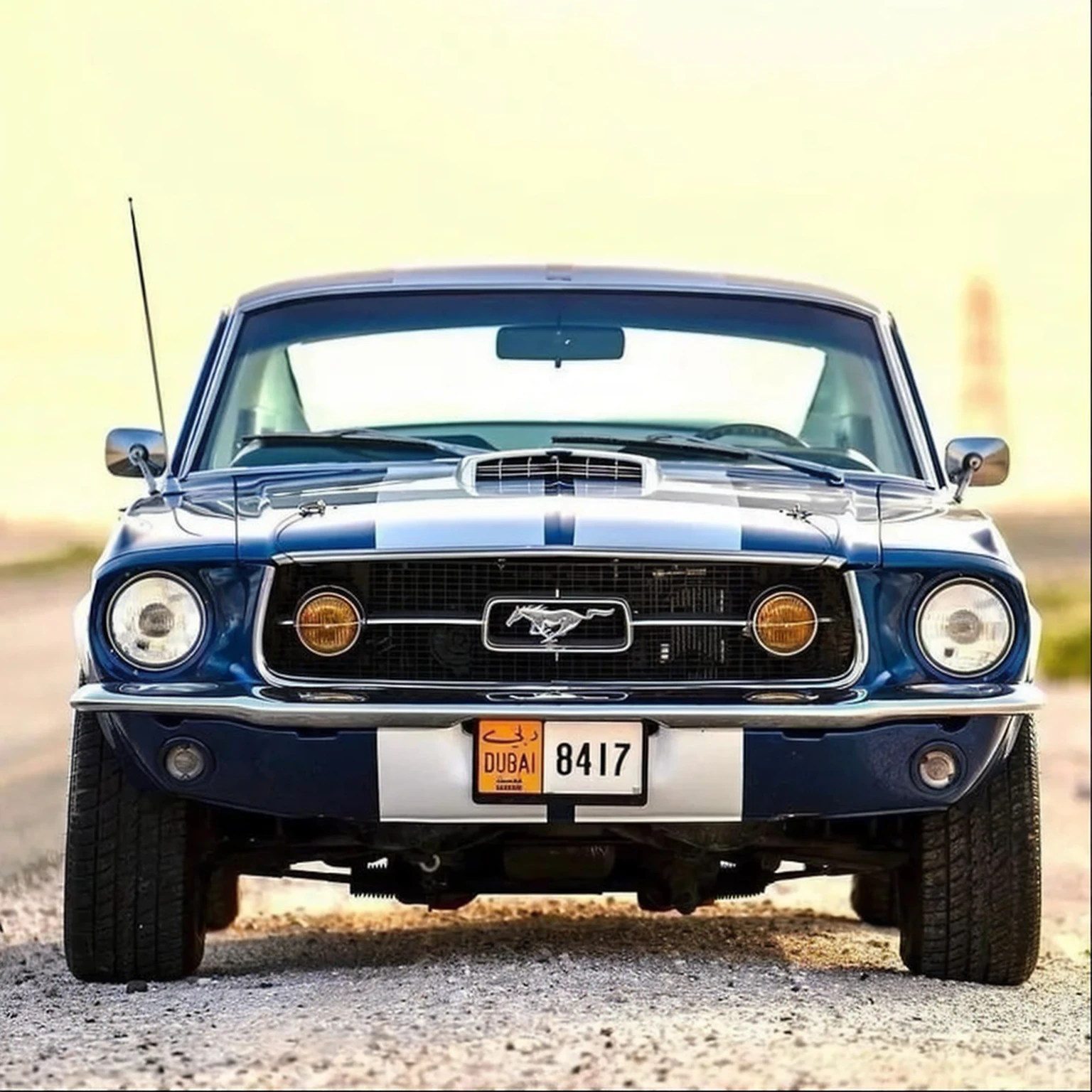 a close up of a blue mustang parked on a gravel road, mustang, muscle cars, front profile shot, front profile!!!!, looking regal and classic, front on, front shot, front profile, profile picture, frontal shot, front perspective, front face, frontal, long front end, classic cars, green 1967 ford mustang gt, nostalgic 8k