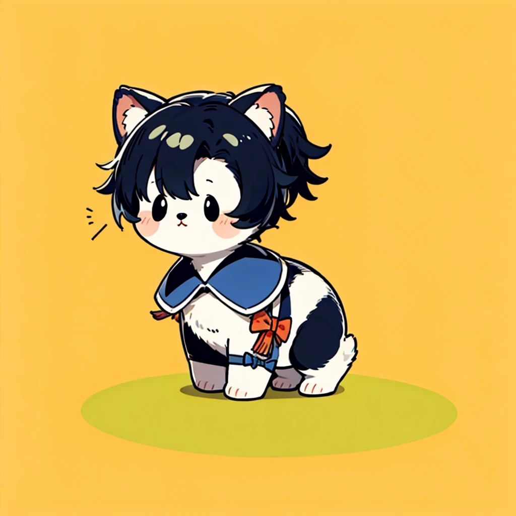Cute mascot characters、character、A deformed dog walking in a strong wind、