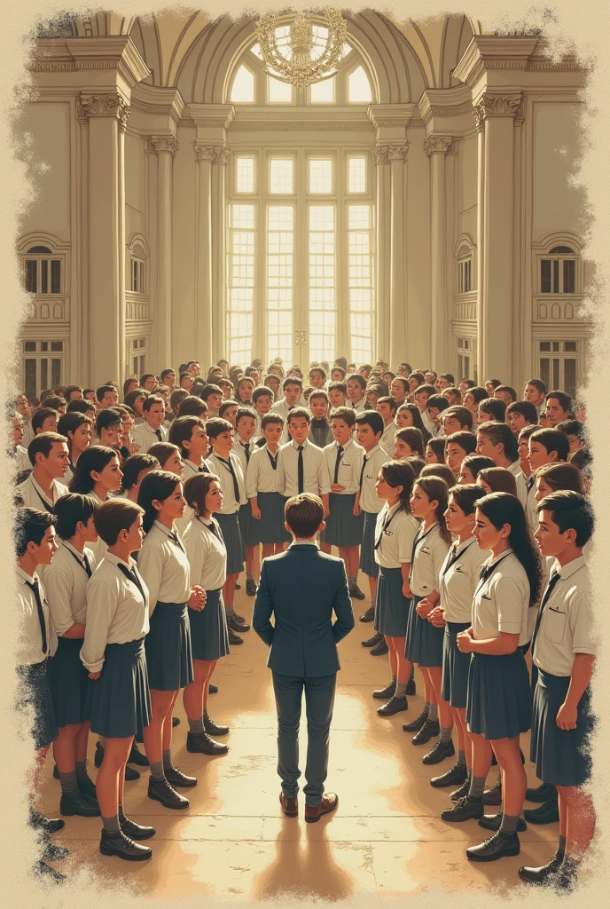 pledging people at school just like a painting or an art style and the color is just like vintage or beige one