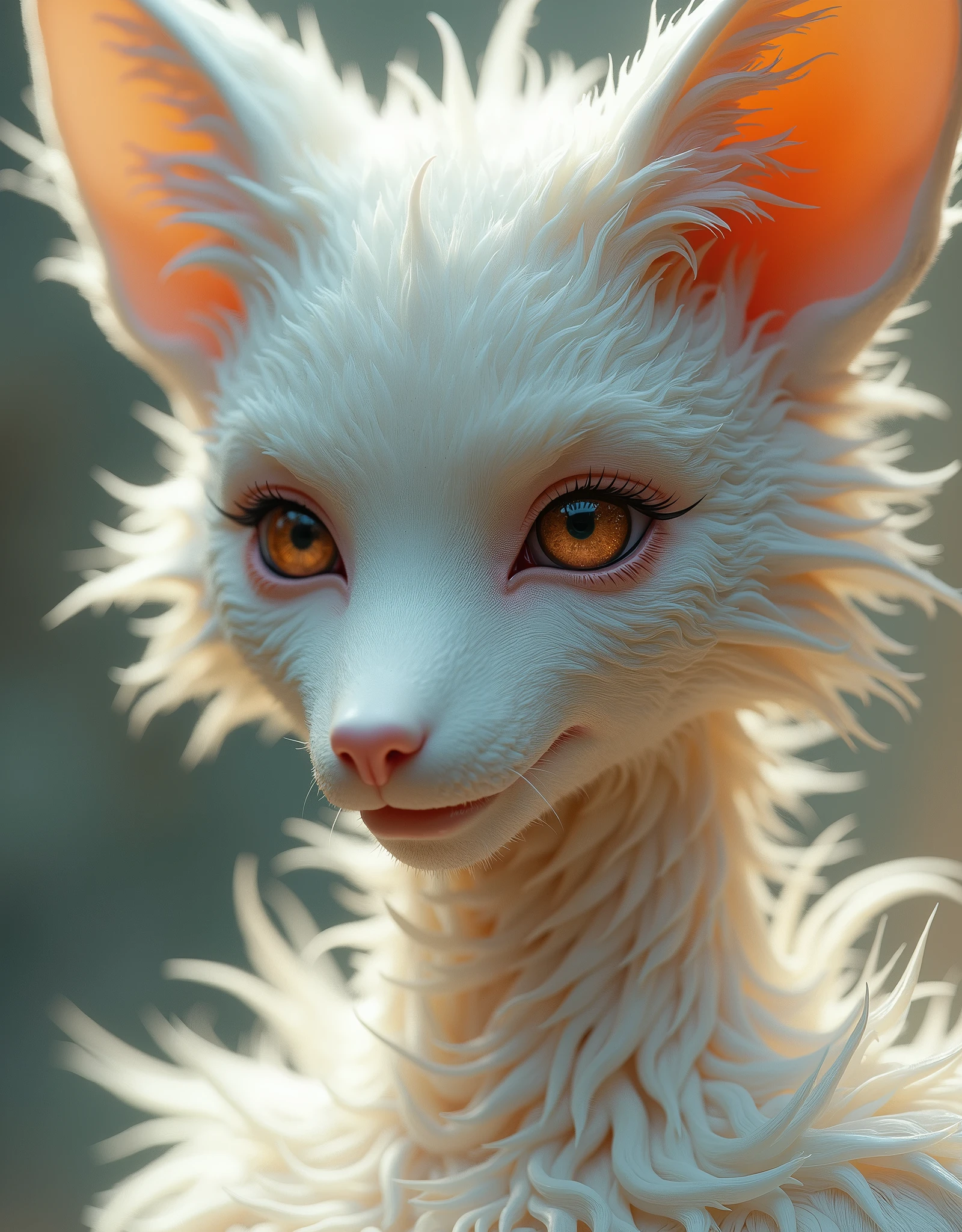 Pure Fairycore in ballerina-albino fox full body fantasy style, white ornaments, perfect lighting, ultra detailed, redshift render, zbrush, fantasy, extremely detailed and lavish, unreal engine, ultra realistic, enhanced quality, Closeup portrait of a xenomorph gigerized queen, photorealistic character design carved in marble, iridescent, ivory renaissance porcelain face, bright eyes, transparent fur, symmetry, character portrait, beautiful face, looks like jenna oetega, dramatic, volumetric, soft beige light, warm, cinematic lighting