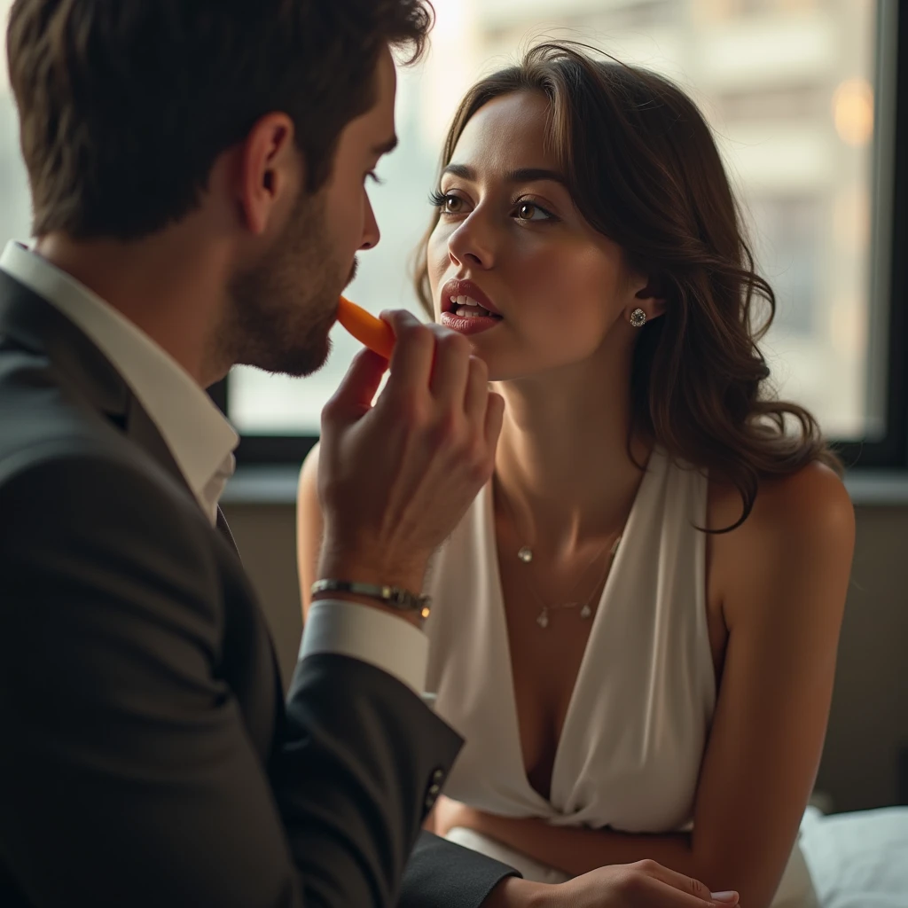 a woman with insatiable sexual desire, craves intimacy, wants to suck a penis, wants to touch a penis, wants to smell a penis, wants to put semen in her mouth, wants to swallow semen, at the office during work