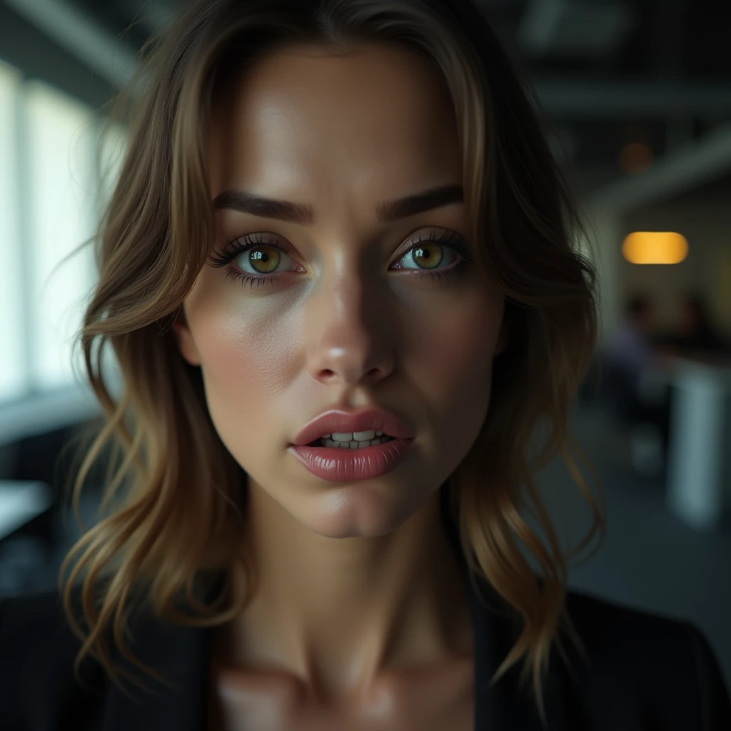 1 woman, beautiful detailed eyes, beautiful detailed lips, extremely detailed eyes and face, longeyelashes, sensual, lustful, sexually frustrated, desire, craving, office setting, working, pov, close up, photorealistic, 8k, hyper detailed, hyperrealistic, cinematic lighting, high resolution, masterpiece, (best quality,4k,8k,highres,masterpiece:1.2),ultra-detailed,(realistic,photorealistic,photo-realistic:1.37)
