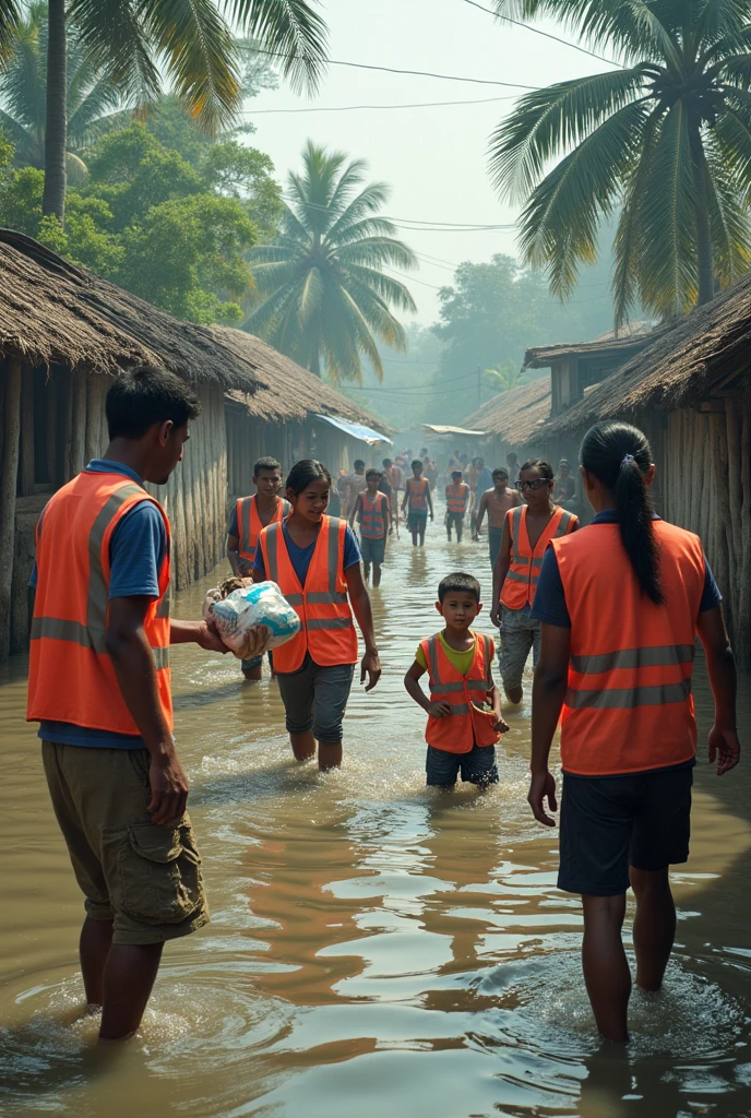 a Charity organisation giving relief to the flood affected people in a Bangladeshi village 