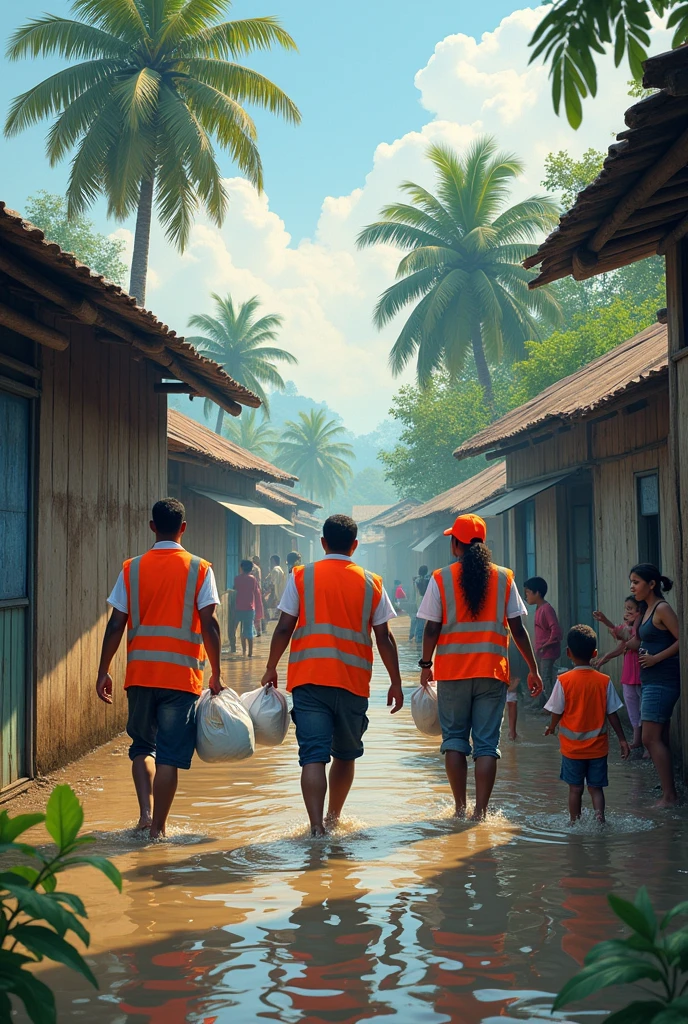 a Charity organisation giving relief to the flood affected people in a Bangladeshi village