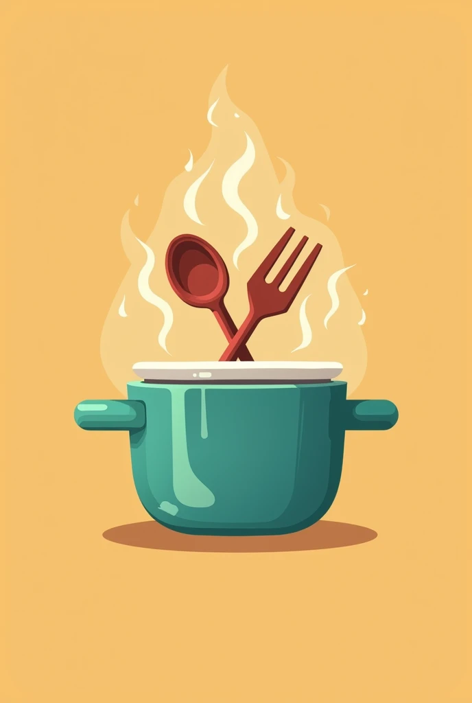 Design a playful yet professional logo for Easy Cooking. Incorporate a friendly kitchen element, such as a spoon and fork crossed over a plate, or a cooking pot with steam rising. Opt for warm, inviting colors like orange and teal. The font should be rounded and approachable, highlighting the app’s focus on making cooking easy and enjoyable