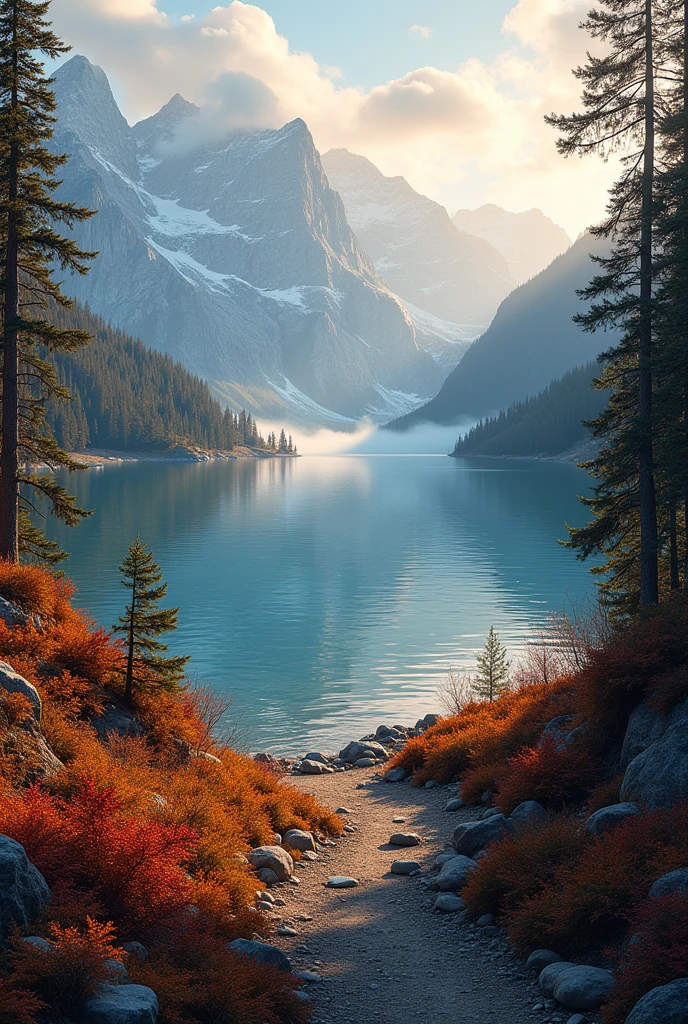 Serene mountain lake at sunrise"Hiking trail through a vibrant autumn forest Peaceful beach at sunset with palm treesMajestic waterfall surrounded by lush greenery"
"Stunning city skyline from a rooftop garden"
Camping under the stars in a secluded wilderness"
Breathtaking view from a mountain summit"
Quaint village nestled in a rolling hills landscape"
Sunny meadow filled with wildflowers"
Dramatic seascape with crashing waves and