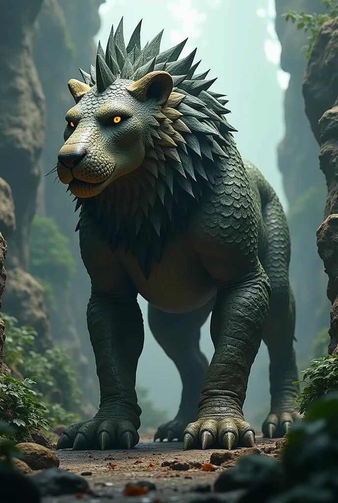 Can you make an image of a creature which is a mixture of lion and crocodile