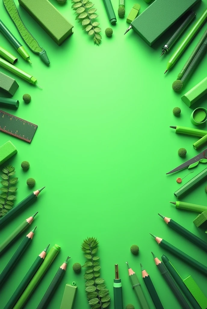 An image with pictures of school supplies in the margins is green in color