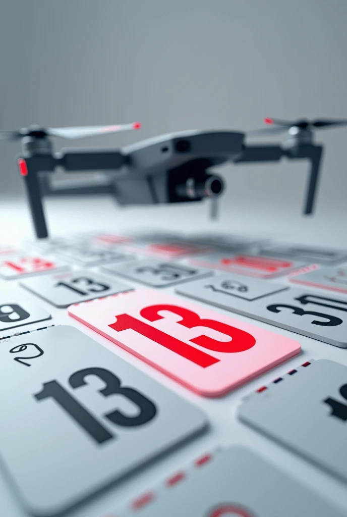 Create an image of a raffle with 100 numbers, with my chosen number 13 highlighted in red, and a drone in the background.