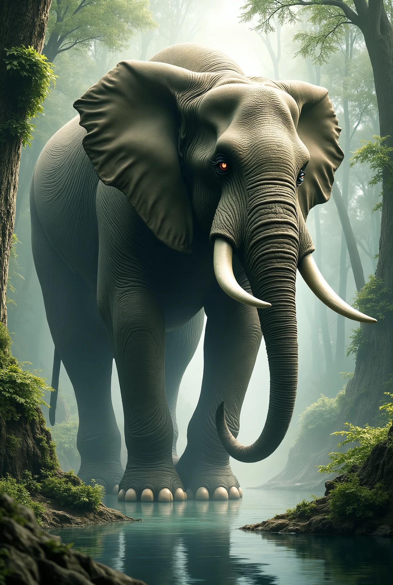 Half-human, half-elephant, with a fierce appearance but still compassionate.