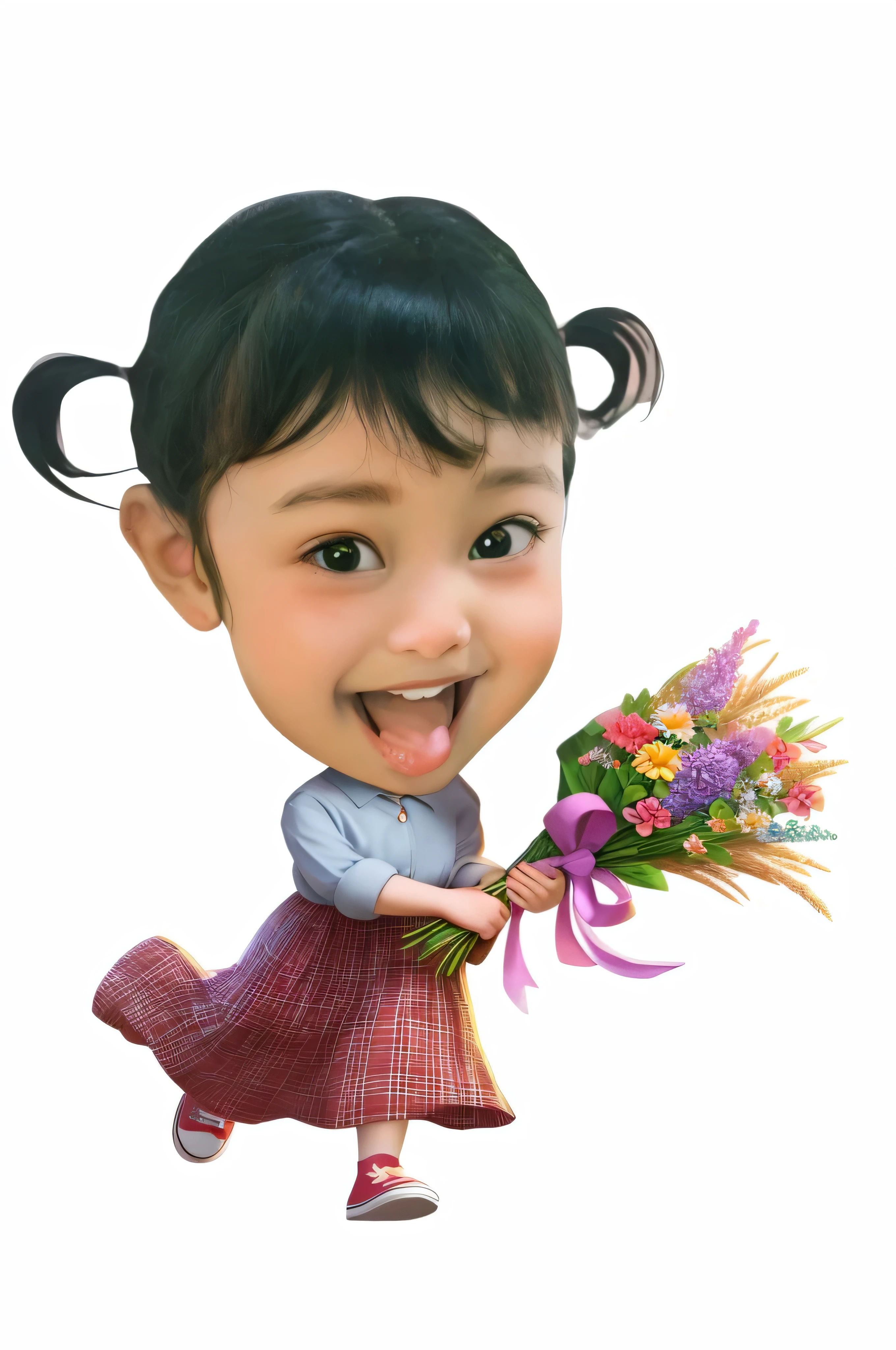 cartoon girl with flowers and a bouquet of flowers, Tongue stuck out, girl with a flower, flowers on heir cheeks, with flowers, cute , girl with a flower head, cute young girl, cute girl, she is smiling and excited, portrait of cute girl, carrying flowers, happy girl, cute expression, the girl made out of flowers, cute digital art, cute cartoon character