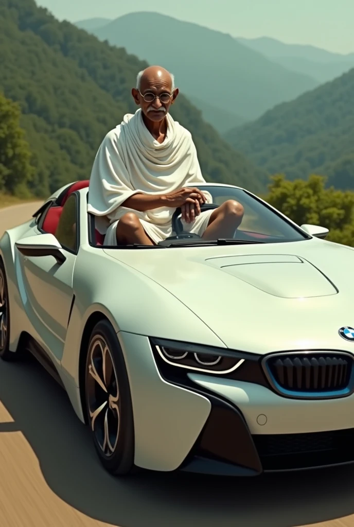 Mahatma Gandhi riding BMW car