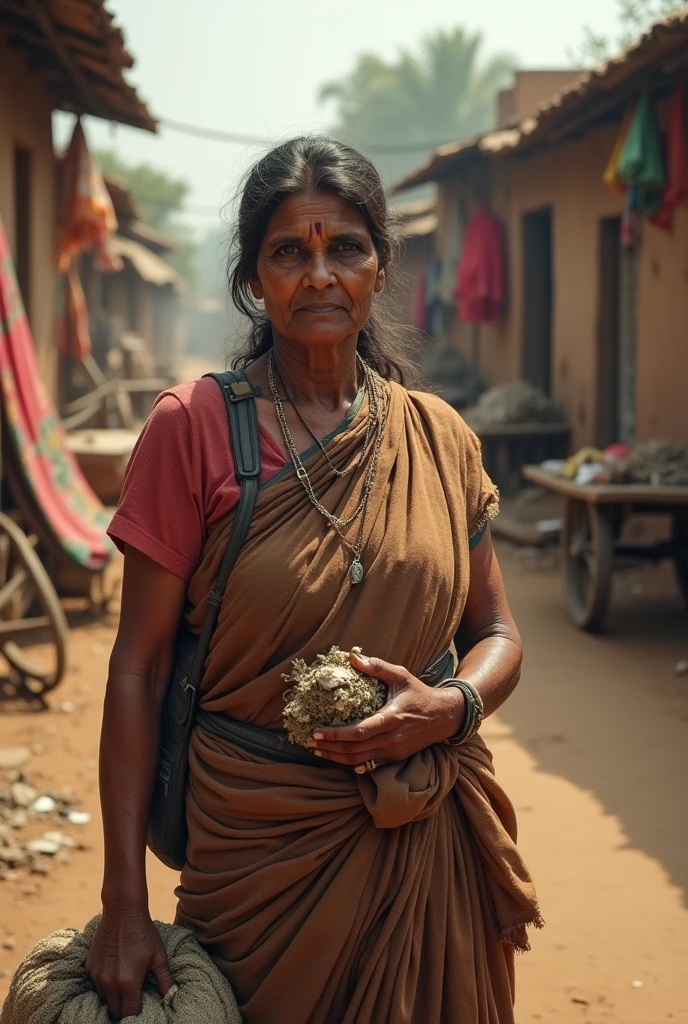 Typical indian village ragpicker woman standing