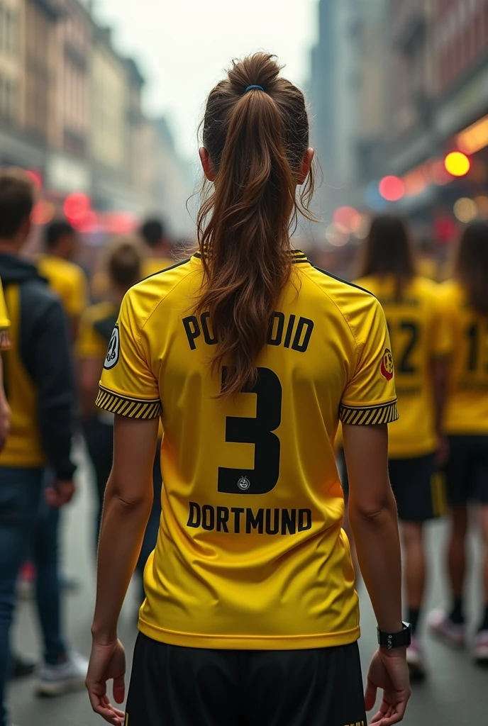 Woman with Dortmund jersey from behind