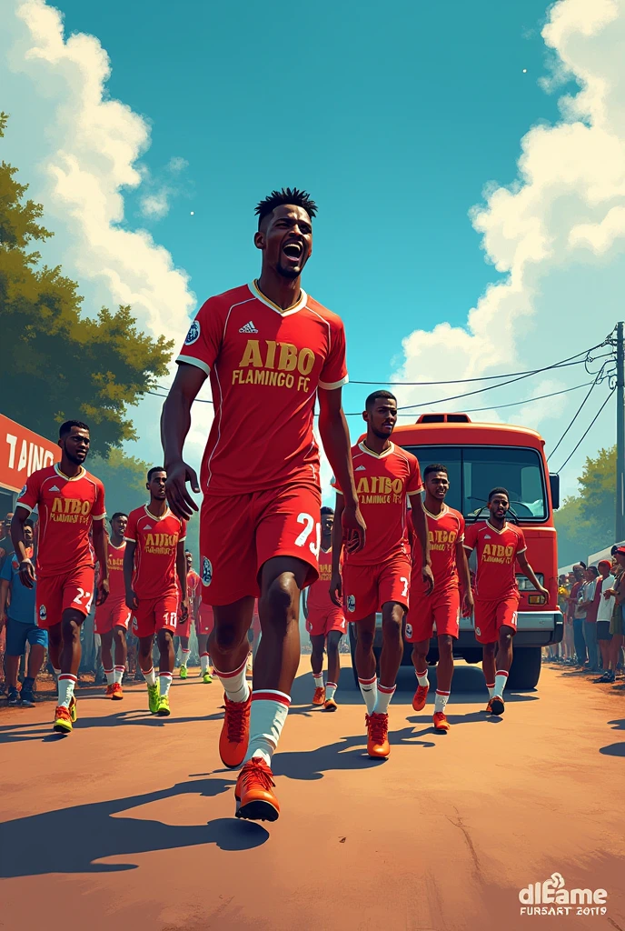 I want to create a football picture that wrote Flamingo FC trip to Giyani tomorrow Sunday