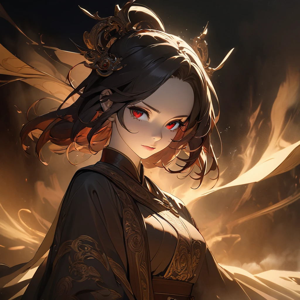 Highest quality, wonderful_delicate, wonderful delicate eyes, Super detailed, beautiful, 8k , One girl, Red eyes, evil, Facial Contour,Gentle spiritual concept, Monk Pilot, High morale, Complex, Brilliant, Cinematic, Dramatic lighting, Volumetric Fog, Chiaroscuro, Detailed digital painting, Concept Art,