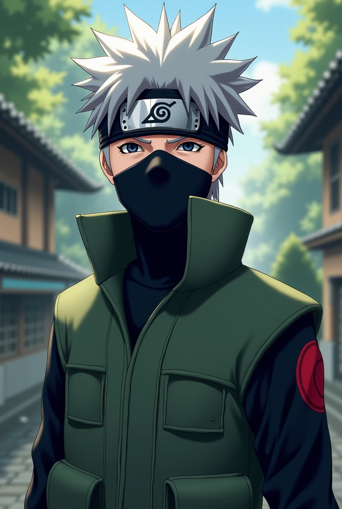 Kakashi black mask in leaves village band
Highding one eye