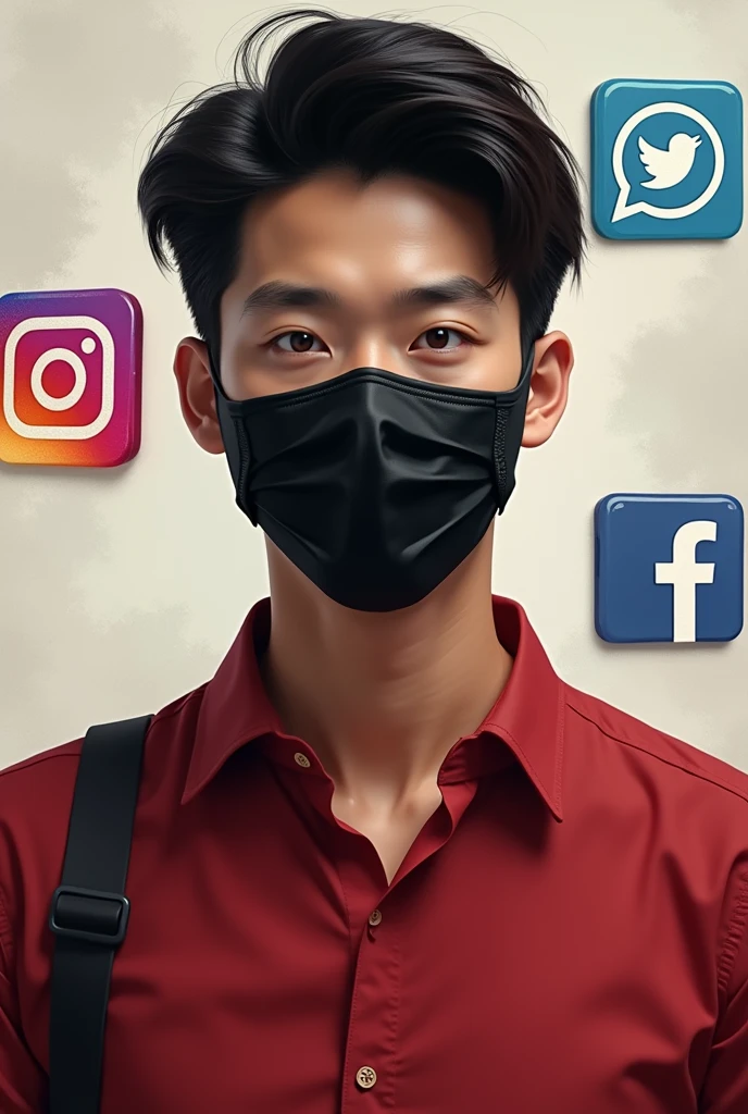 Rahul pratik face black mask bay in age 20 red sart block pent Korean hear realistic in face body 16.9 background instagram face book WhatsApp logo