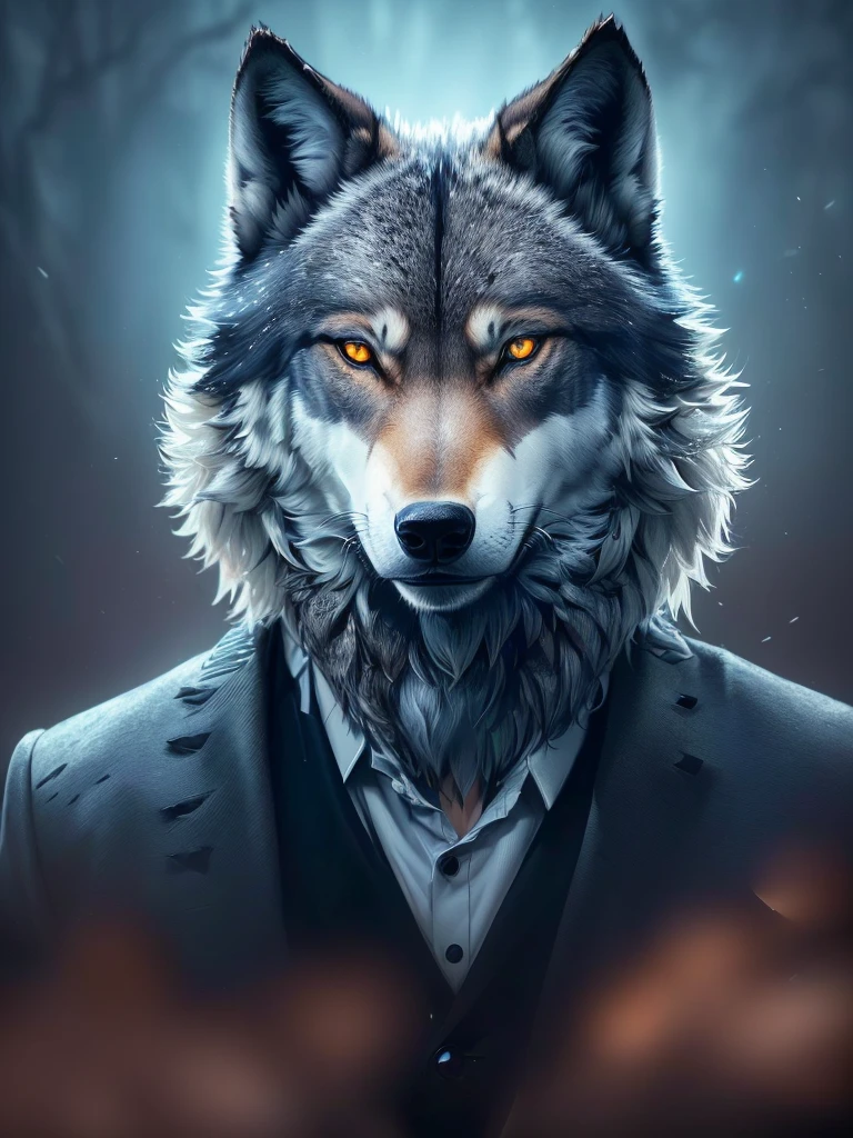 A wolf in a fur suit, (glowing eyes), digital art animal photo, 4k highly detailed digital art, stunning digital illustration, 4k detailed digital art, 2 d full body wolf, wallpaper 4 k, wallpaper 4k, phone wallpaper hd, amazing wallpaper, 8k hd wallpaper digital art, digital artwork 4 k