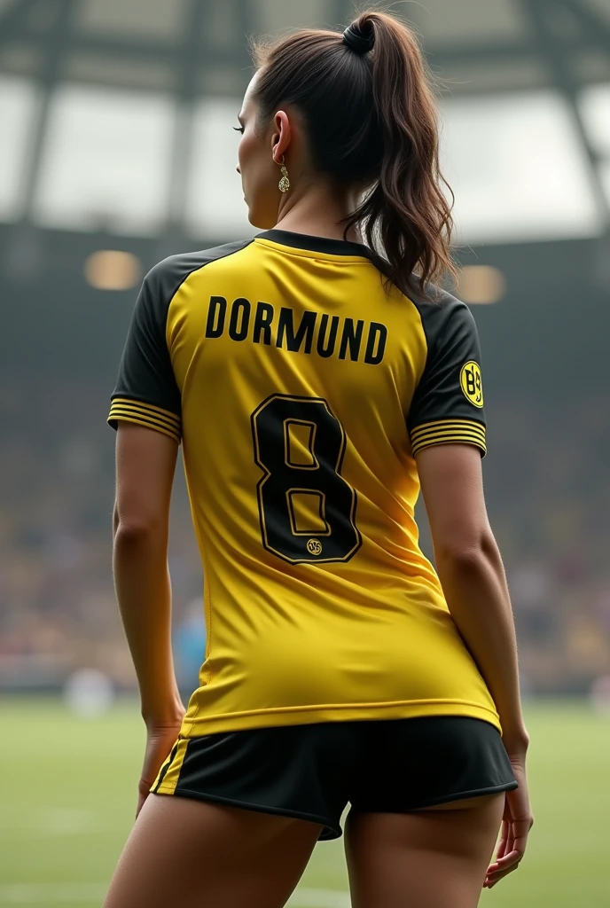 Woman with Dortmund jersey from behind with big butt