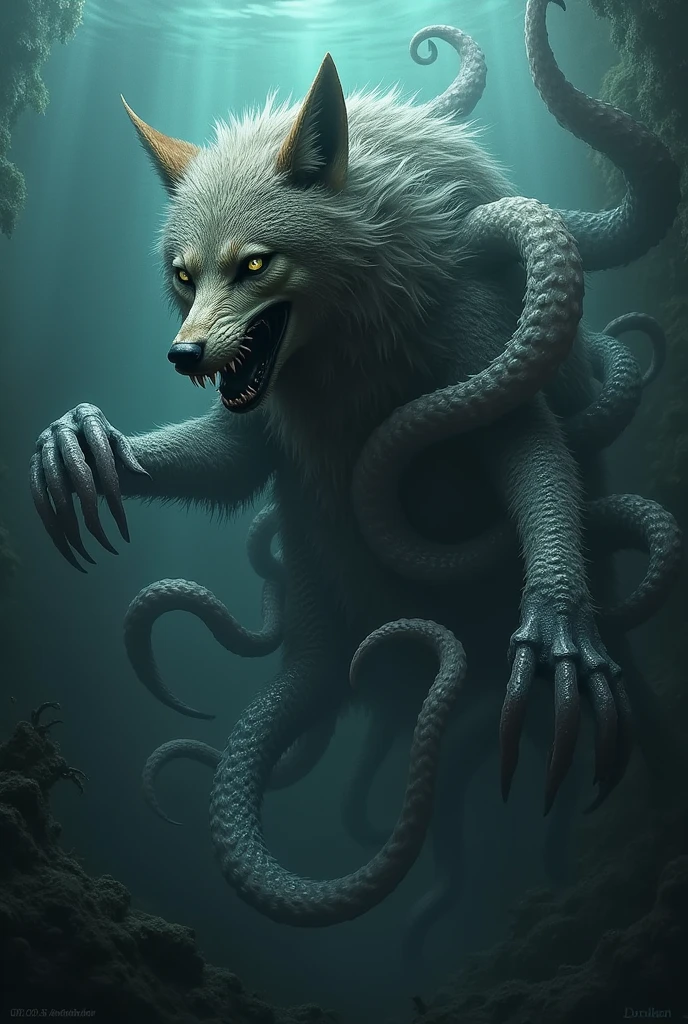 Make a creature which is a mixture of wolf and octopus