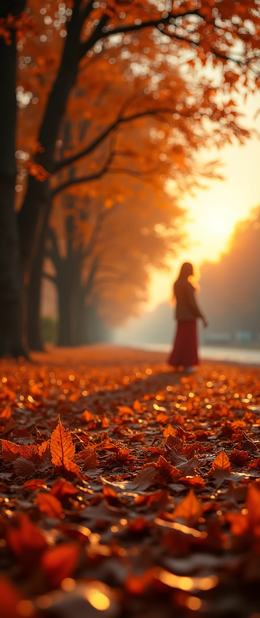 (masterpiece:1.2,Exceptional Quality,mirror-like,Cinematic Experience,Photorealistic:2.0,RAW Photos:2.0),8k,wallpaper,Dead leaves dancing in the wind,autumn leaves,Sunset