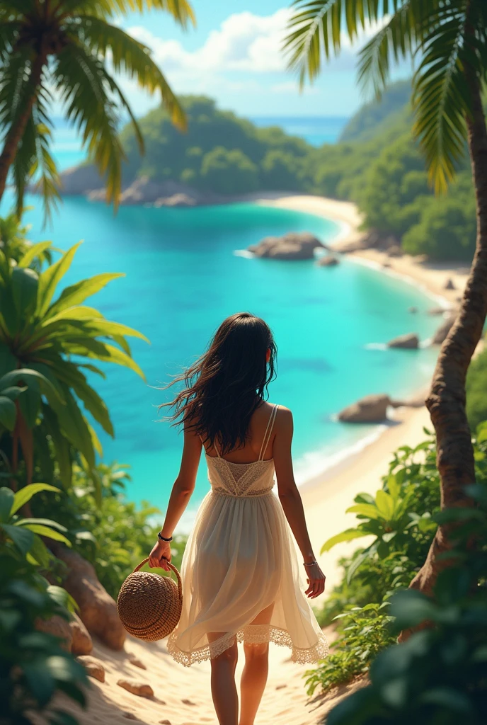 Fille brune sur une ile 
