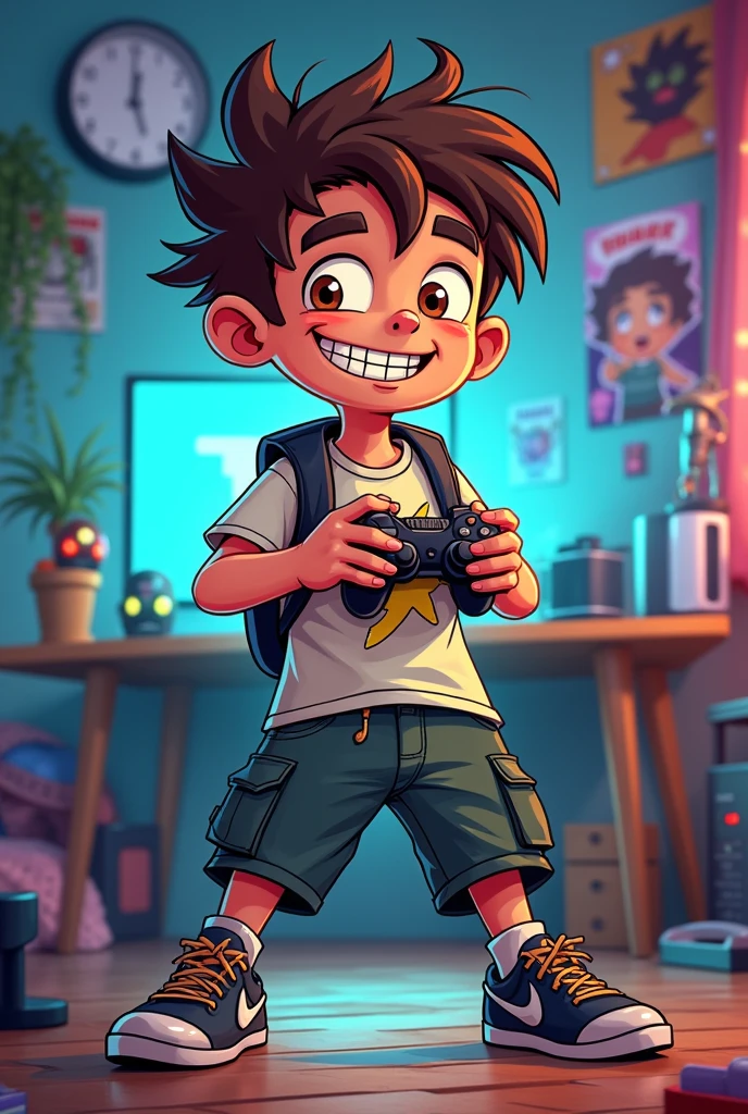 A cartoon type gamer boy 