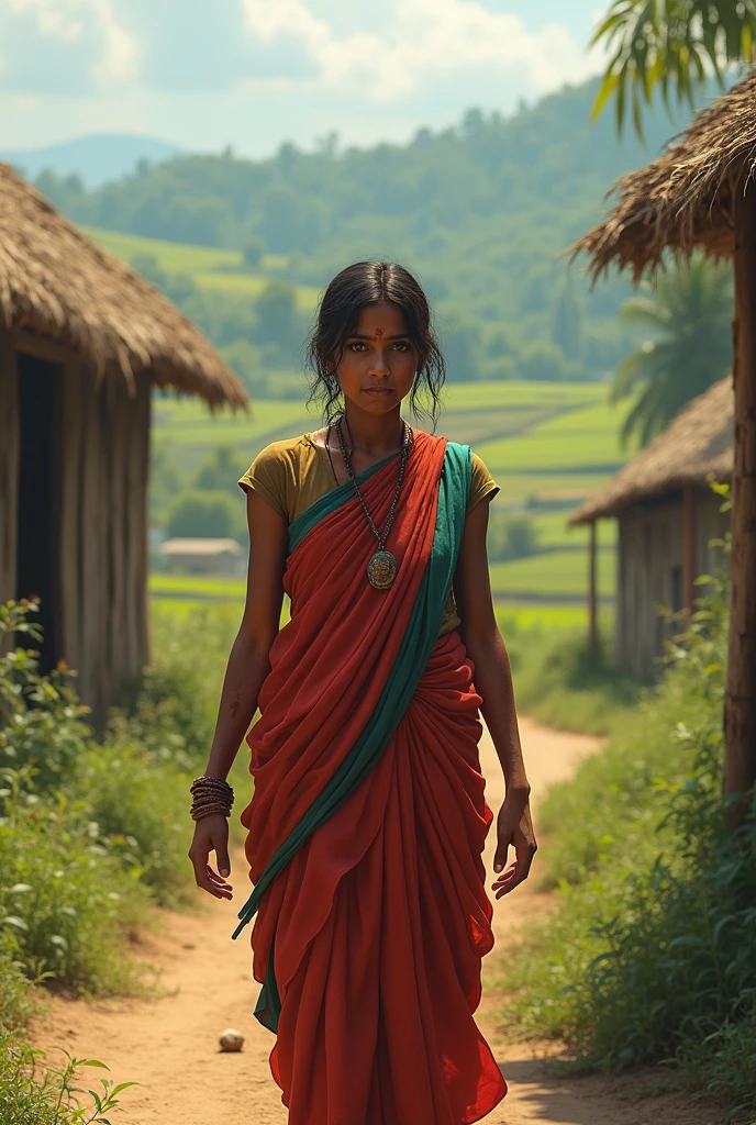 Beautiful Typical indian village ragpicker young woman standing 