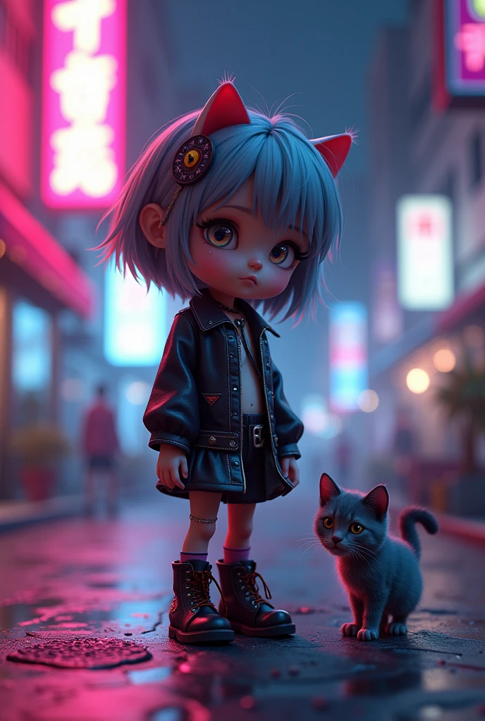 quality\(8k,非常に精細なCGユニットのwallpaper, masterpiece,High resolution,top-quality,top-quality real texture skin,Surreal,Increase the resolution,RAW Photos,最高quality,Very detailed,wallpaper,Cinema Lighting,Ray Tracing,Golden Ratio\), break ,alone,One Girl/(cute,cute,,short hair,Hair Ribbon,Eye color is cosmic,Big eyes,noise々In a nice town,From below,Pale skin,Very white skin,Shiny body,Punk Rock Costume\),background\(Neon Light,outside,night,Cat\),(From below:1.5),(Ground level shot:1.5),(真From below:1.5)