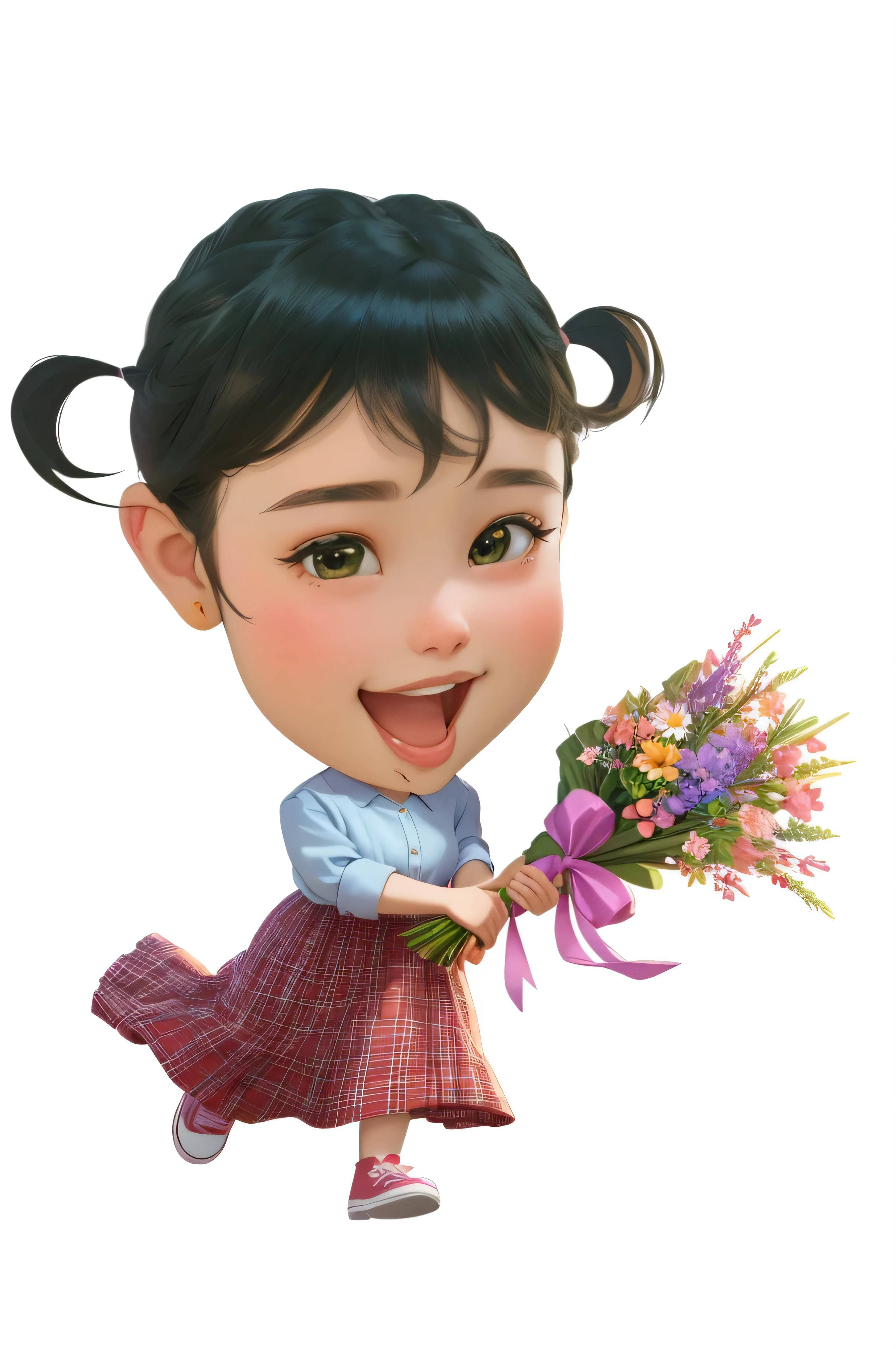 cartoon girl , with flowers and a bouquet of flowers, Tongue stuck out, girl with a flower, flowers on heir cheeks, with flowers, cute , girl with a flower head, cute young girl, cute girl, she is smiling and excited, portrait of cute girl, carrying flowers, happy girl, cute expression, the girl made out of flowers, cute digital art, cute cartoon character