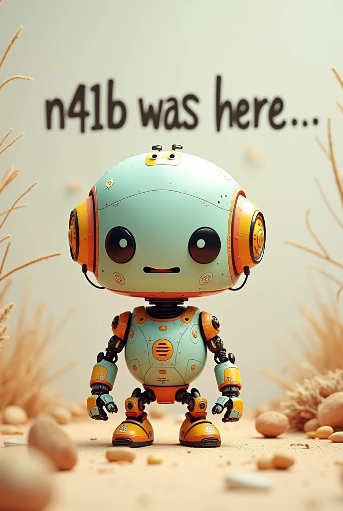 A cute robot “ N4B1B was here “ written in background