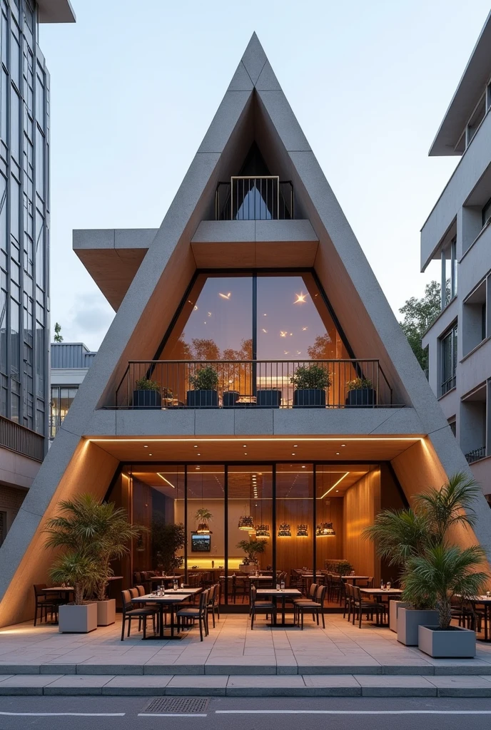 Simple and easily to draw modern pyramid Egyptian structure two story Restaurant exterior